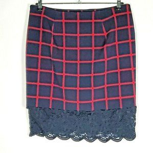 Michael Kors Sz 14 Plaid Pencil Skirt Crochet Hem
